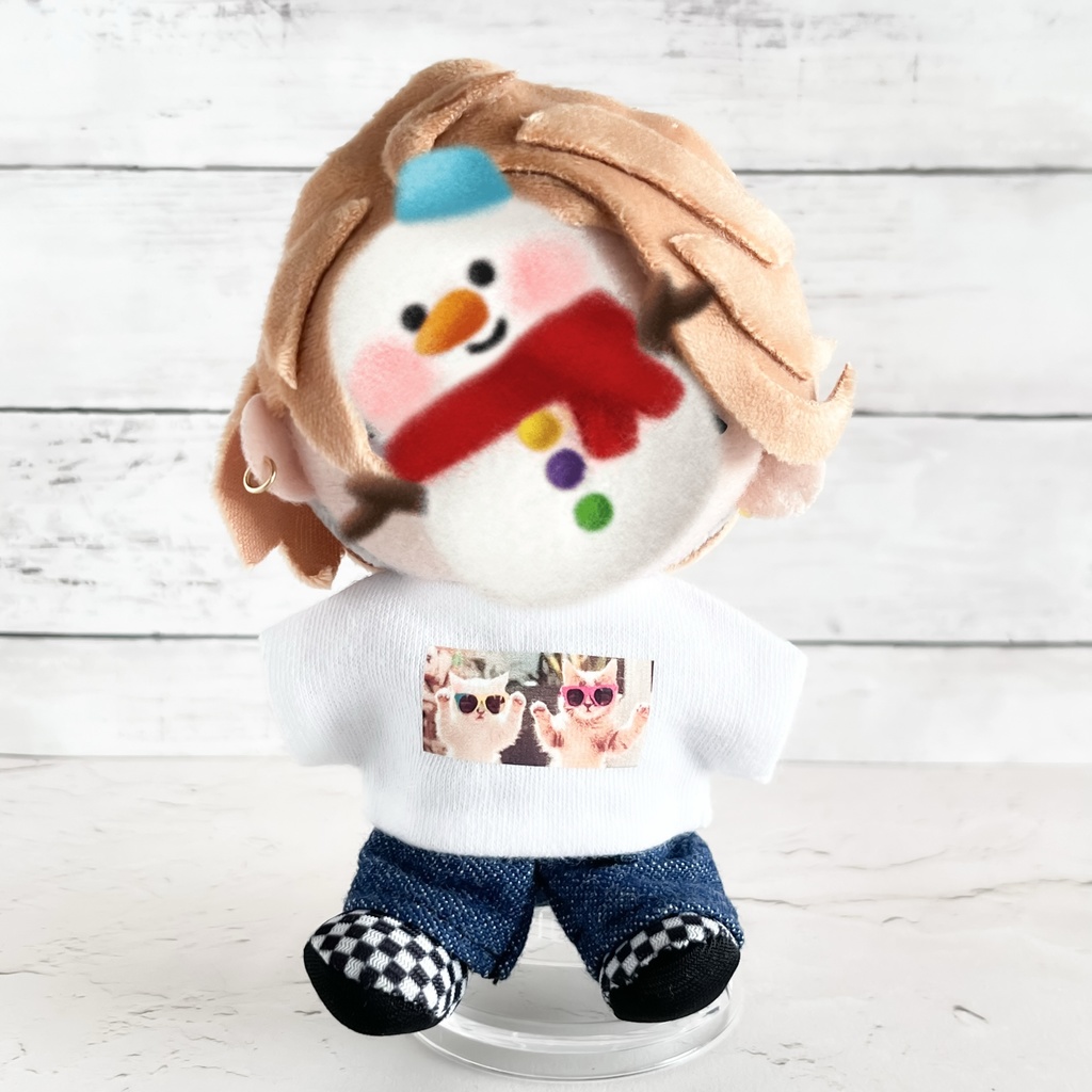 すのチル 服 チルぬい ぬい服 ボルチェ ボールチェーンマスコット Tシャツ 猫プリント ホワイト