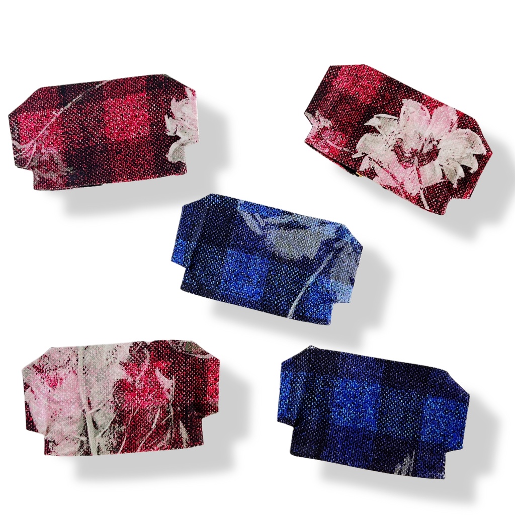 【12cm】ぬい服 アウター 花柄チェック レッド/ブルー