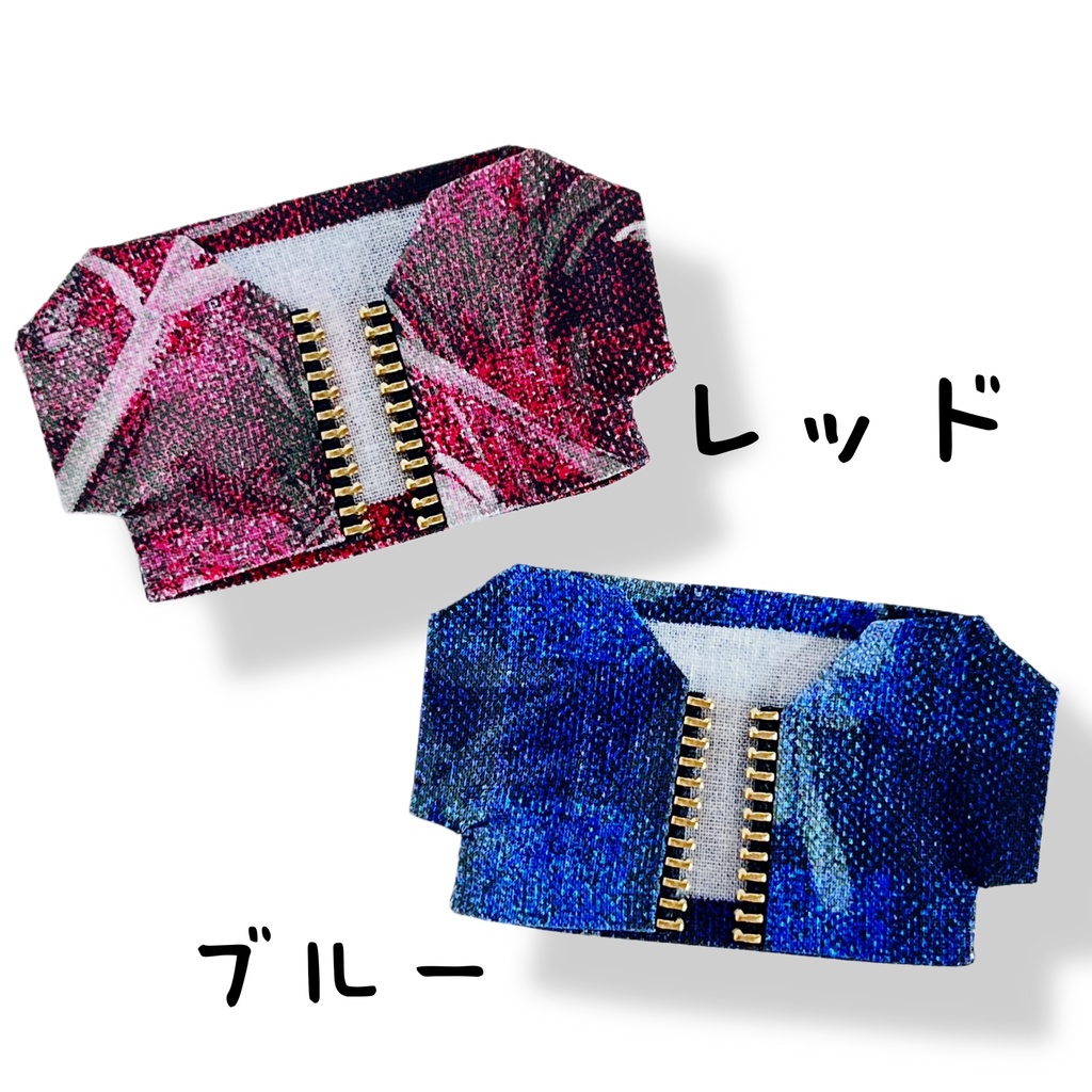 【12cm】ぬい服 アウター 花柄チェック レッド/ブルー