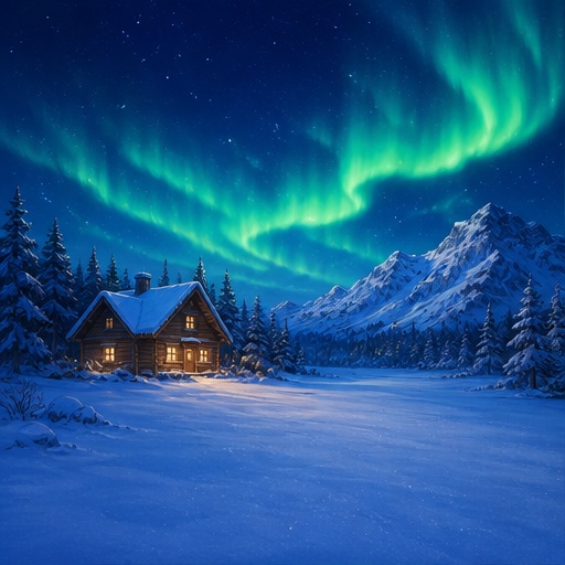 【5枚セット】オーロラ雪原の小屋 背景素材｜商用利用可