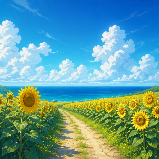 【サイズ選択】ひまわり畑 背景素材|商用利用可
