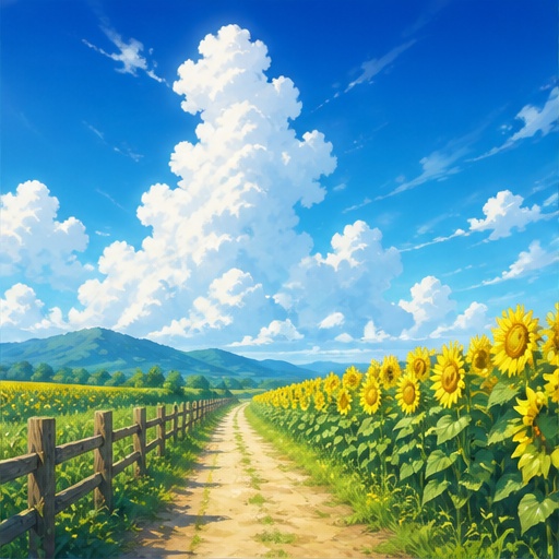 【サイズ選択】ひまわり畑 背景素材|商用利用可