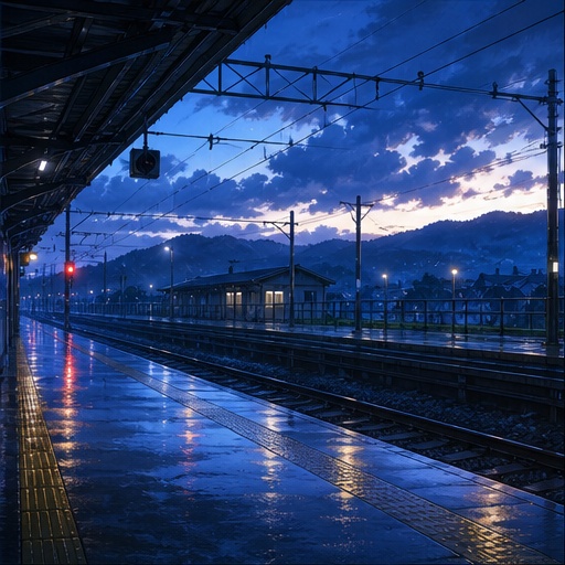 【5枚セット】雨の駅ホーム 背景素材｜商用利用可
