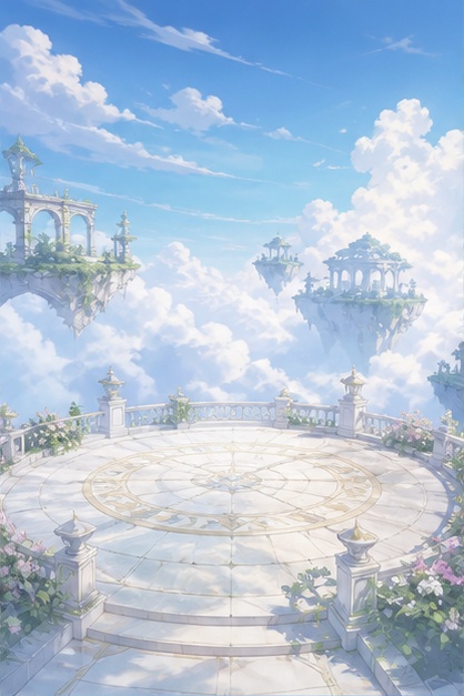 【サイズ選択】雲の上の空中庭園 背景素材|商用利用可