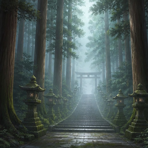 【5枚セット】朝霧の神社 背景素材｜商用利用可