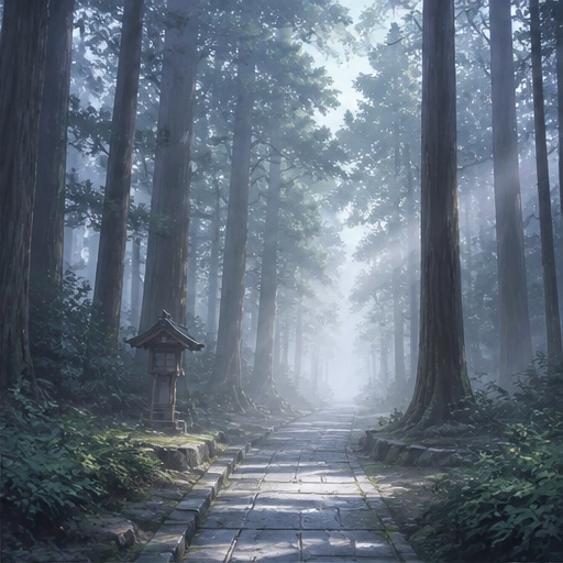 【サイズ選択】朝霧の神社 背景素材|商用利用可