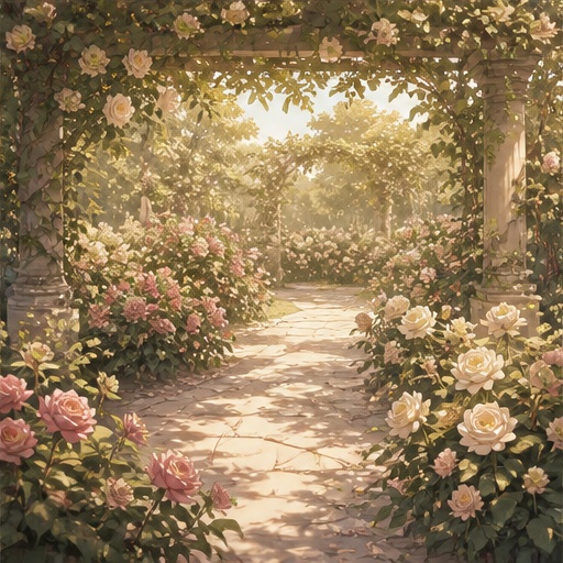 【サイズ選択】優雅な薔薇庭園 背景素材|商用利用可