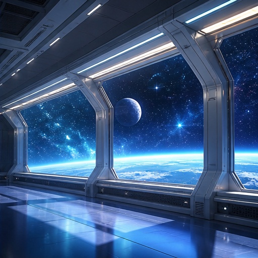 【サイズ選択】宇宙ステーション展望室 背景素材|商用利用可