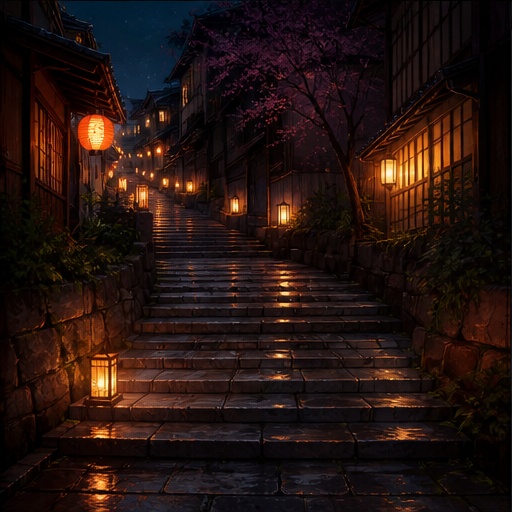 【サイズ選択】提灯の小路 背景素材|商用利用可