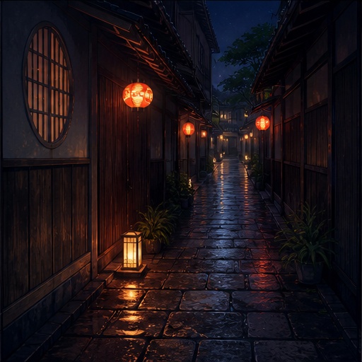 【サイズ選択】提灯の小路 背景素材|商用利用可