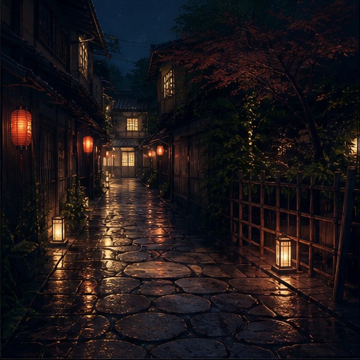 【サイズ選択】提灯の小路 背景素材|商用利用可