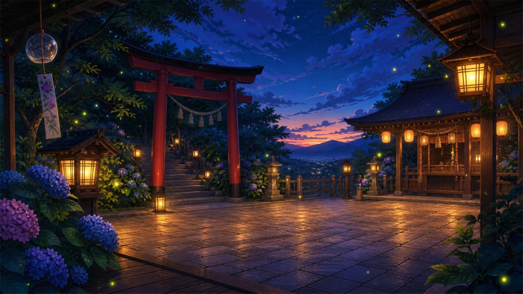 【サイズ選択・各5枚】夏の蛍・和風夜景 配信背景素材|商用利用可