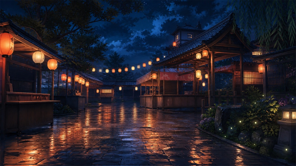 【サイズ選択・各5枚】夏の蛍・和風夜景 配信背景素材|商用利用可