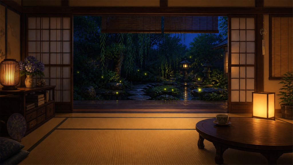 【サイズ選択・各5枚】夏の蛍・和風夜景 配信背景素材|商用利用可
