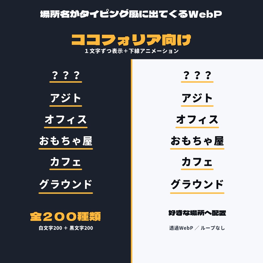 【WebP】場所名がタイピング風に出てくるWebPー200種類(400枚)【ココフォリア】