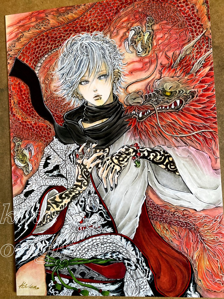 「紅龍」kika 手描きオリジナルイラスト・ 原画 A4サイズ