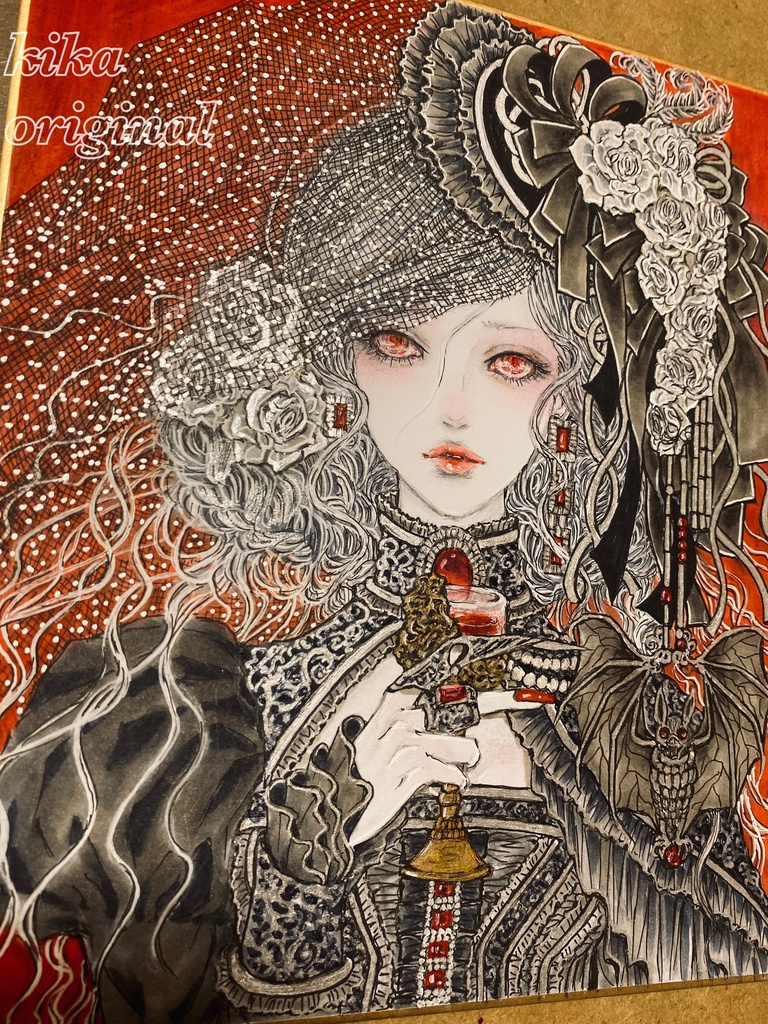 「カーミラ」崎山キカ 手描きオリジナルイラスト原画・中色紙サイズ