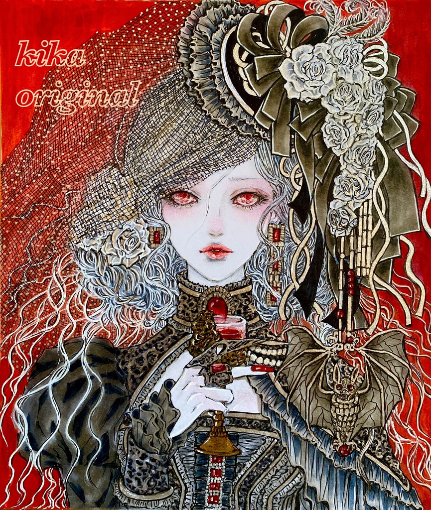 「カーミラ」崎山キカ 手描きオリジナルイラスト原画・中色紙サイズ