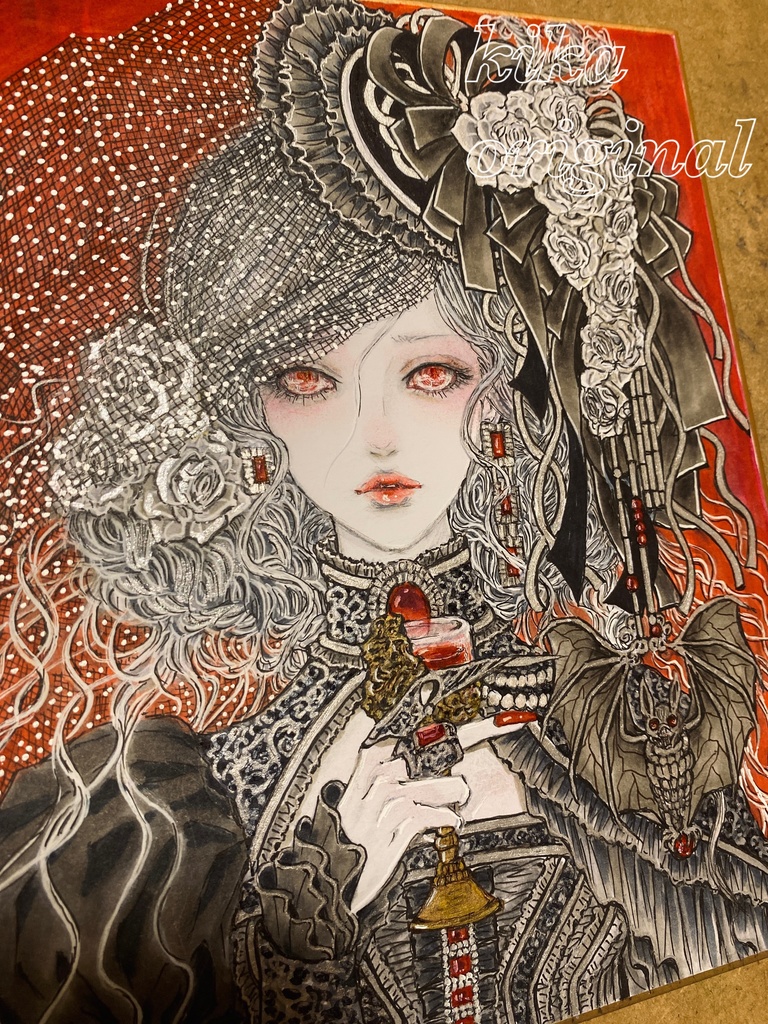 「カーミラ」崎山キカ 手描きオリジナルイラスト原画・中色紙サイズ