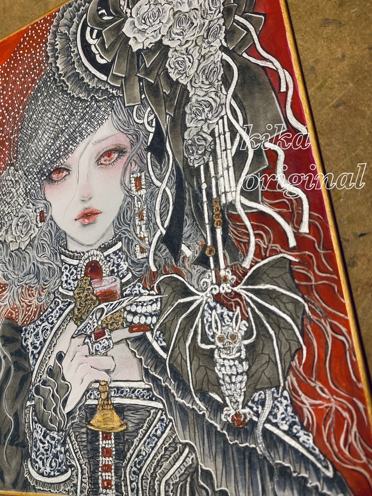 「カーミラ」崎山キカ 手描きオリジナルイラスト原画・中色紙サイズ