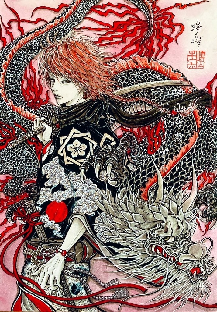 「風雲児」崎山キカ 手描きオリジナルイラスト原画・B5サイズ