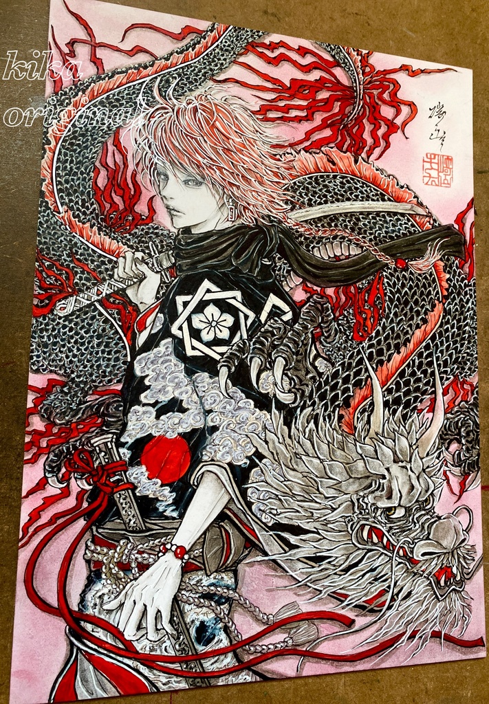 「風雲児」崎山キカ 手描きオリジナルイラスト原画・B5サイズ