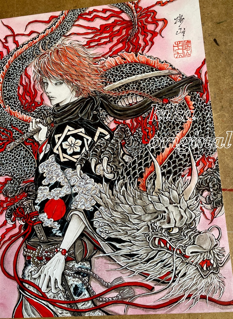 「風雲児」崎山キカ 手描きオリジナルイラスト原画・B5サイズ