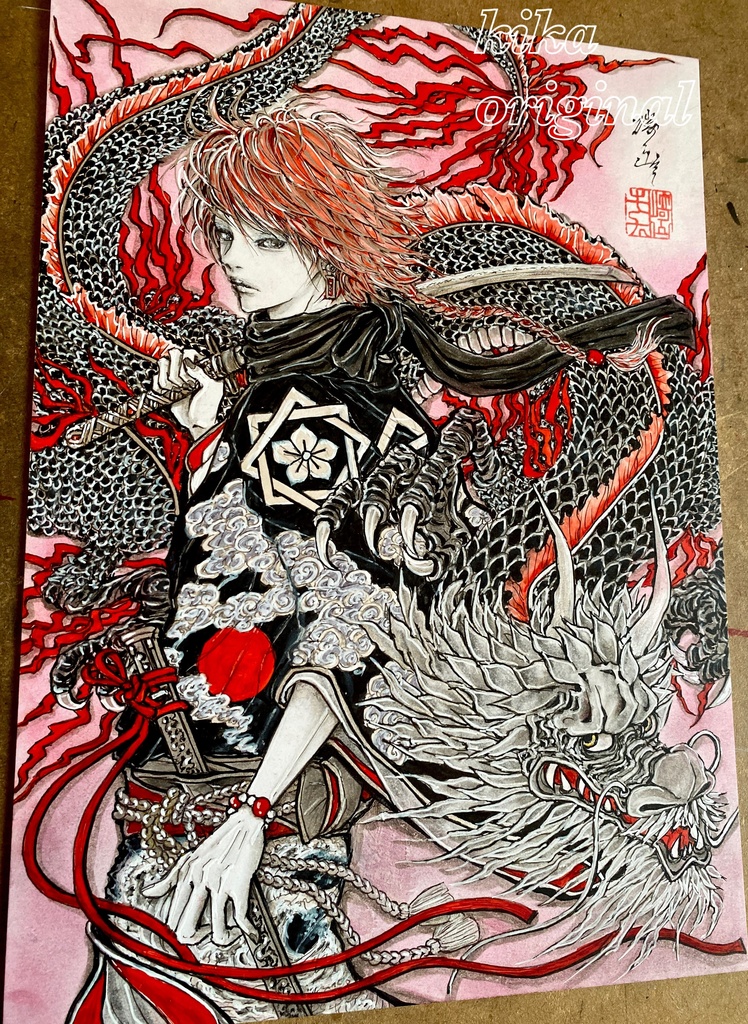 「風雲児」崎山キカ 手描きオリジナルイラスト原画・B5サイズ