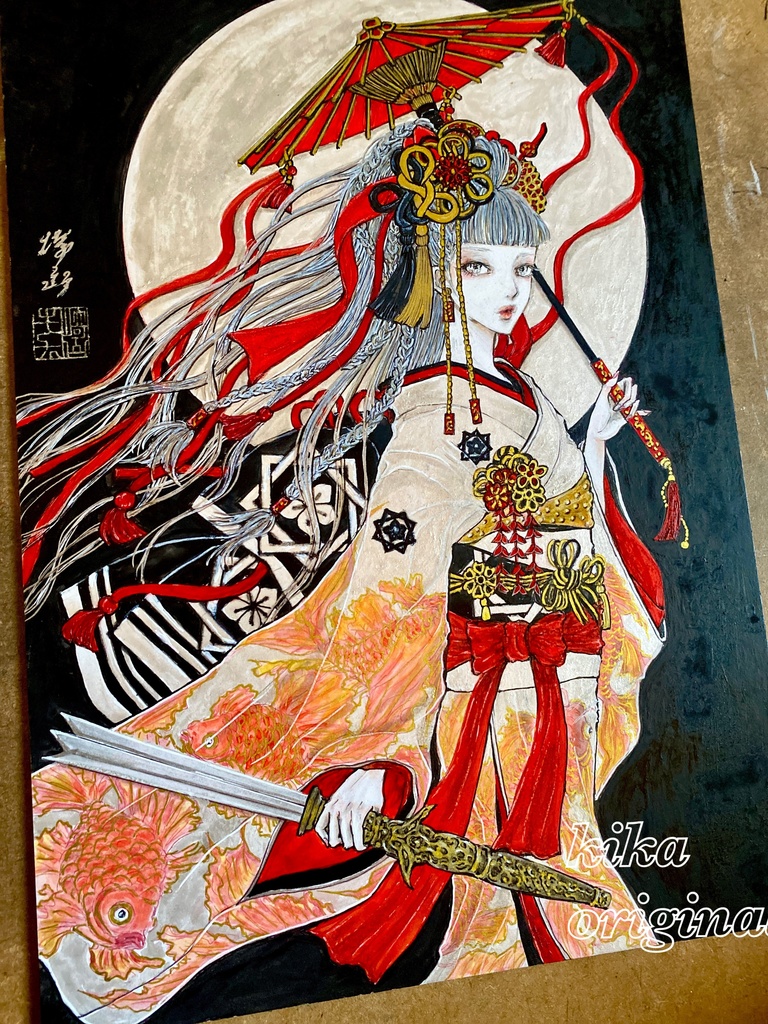 「天逆鉾・龍(りょう)」崎山キカ 手描きオリジナルイラスト原画・A4サイズ