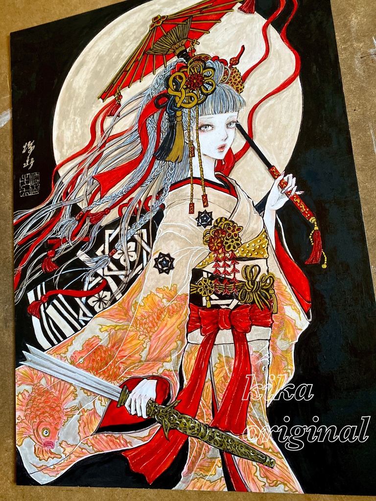 「天逆鉾・龍(りょう)」崎山キカ 手描きオリジナルイラスト原画・A4サイズ