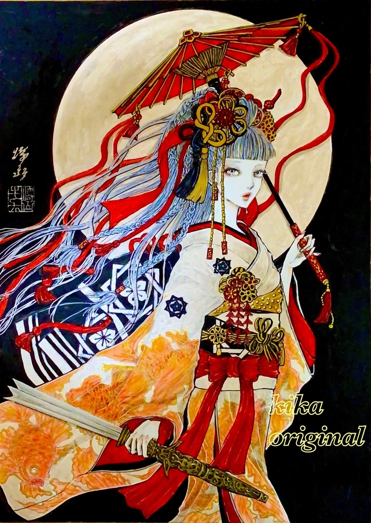 「天逆鉾・龍(りょう)」崎山キカ 手描きオリジナルイラスト原画・A4サイズ