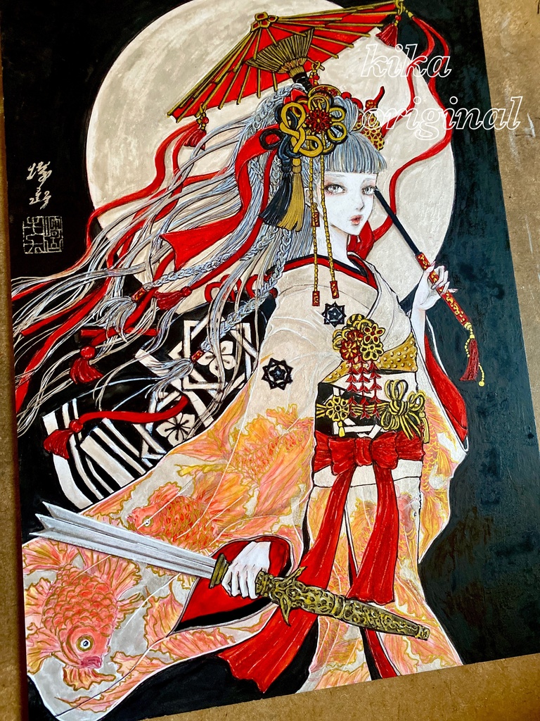 「天逆鉾・龍(りょう)」崎山キカ 手描きオリジナルイラスト原画・A4サイズ