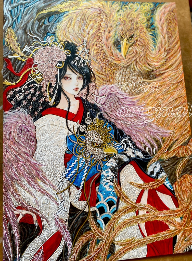 「四神獣・朱雀」崎山キカ 手描きオリジナルイラスト原画・B4サイズ