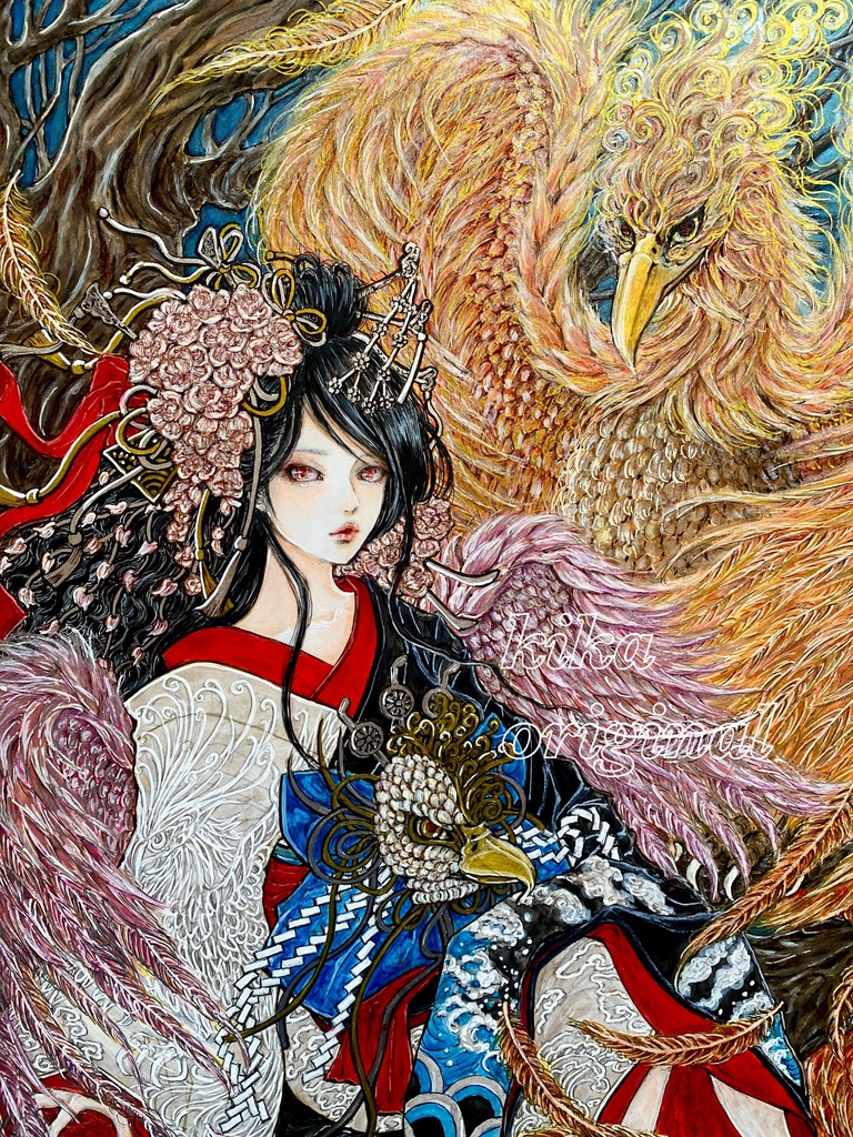 「四神獣・朱雀」崎山キカ 手描きオリジナルイラスト原画・B4サイズ