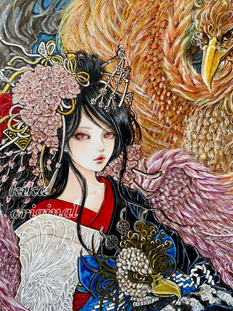 「四神獣・朱雀」崎山キカ 手描きオリジナルイラスト原画・B4サイズ