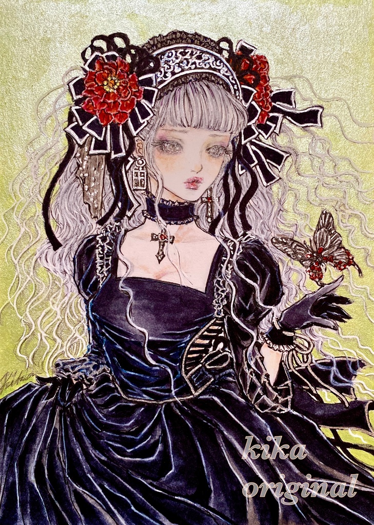 「偲はゆ」崎山キカ アナログ原画オリジナルイラスト・約2Lサイズ