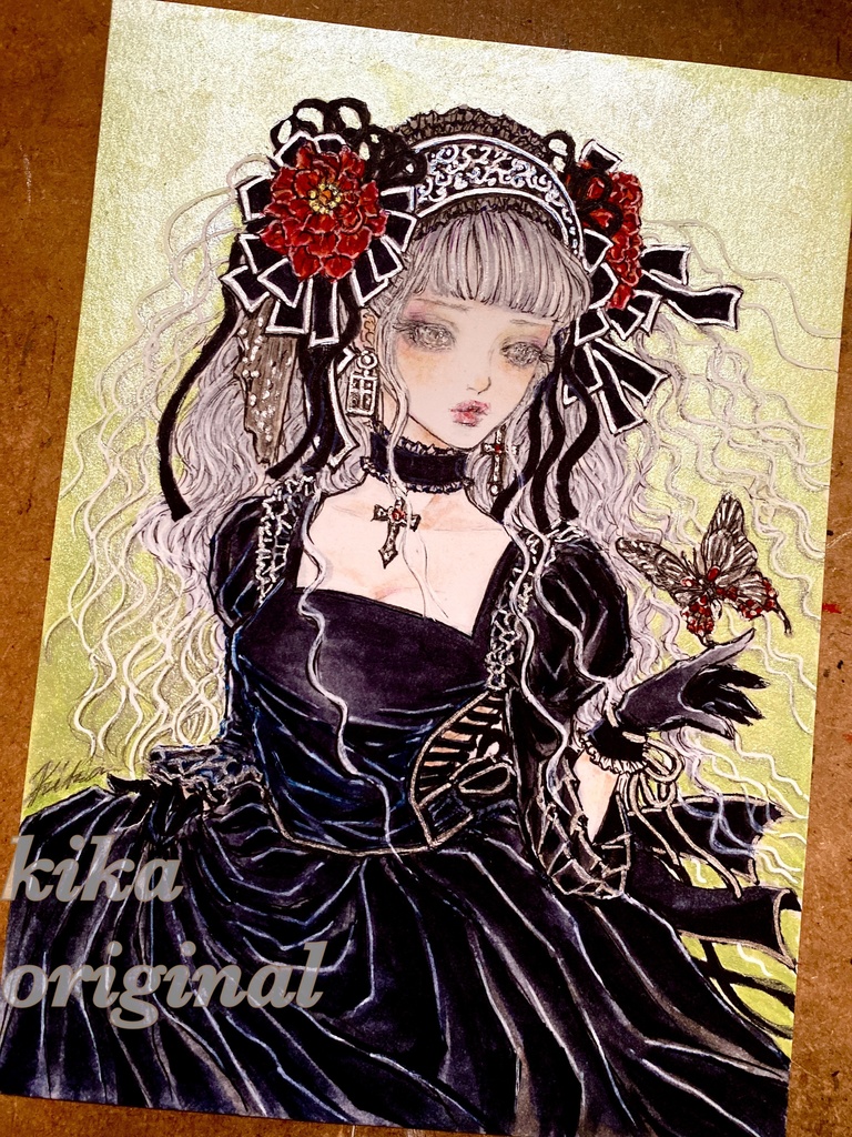 「偲はゆ」崎山キカ アナログ原画オリジナルイラスト・約2Lサイズ