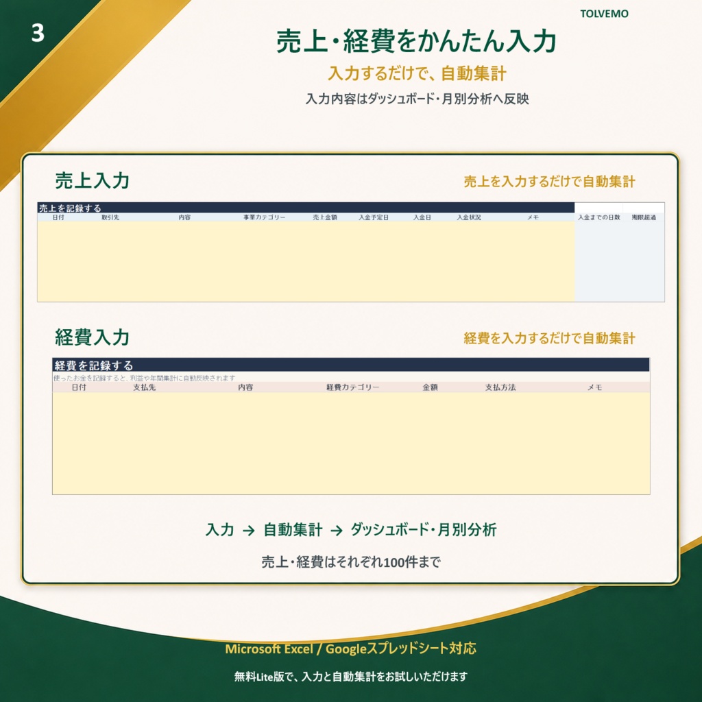 【無料Lite版】副業のお金管理をかんたんに|売上・経費・利益を自動集計|Excel・スプレッドシート
