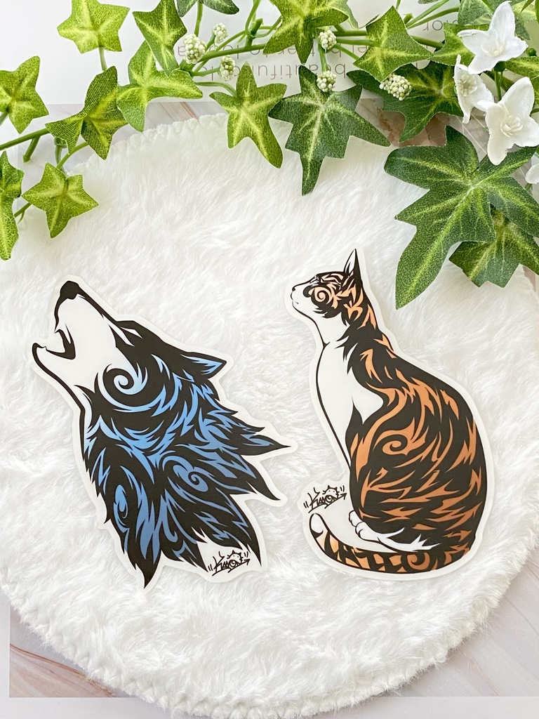 トライバル風　クリアステッカー【狼】【猫】