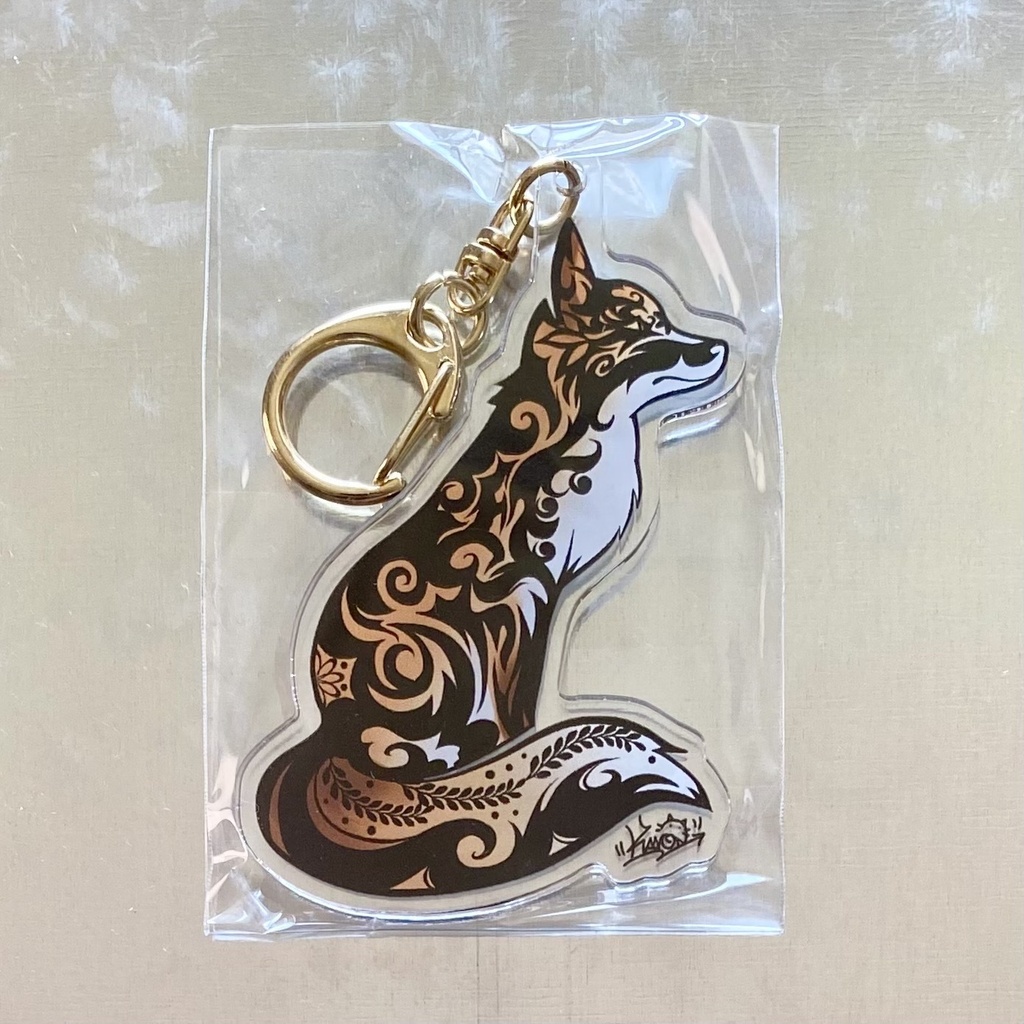 トライバル風 アクリルキーホルダー【猫】【狼】【狐】【蛇】【金魚】
