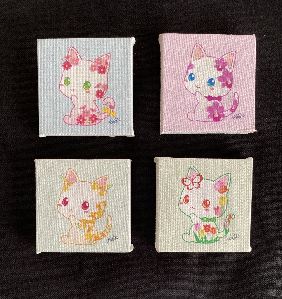 見返り花猫 ミニキャンバス
