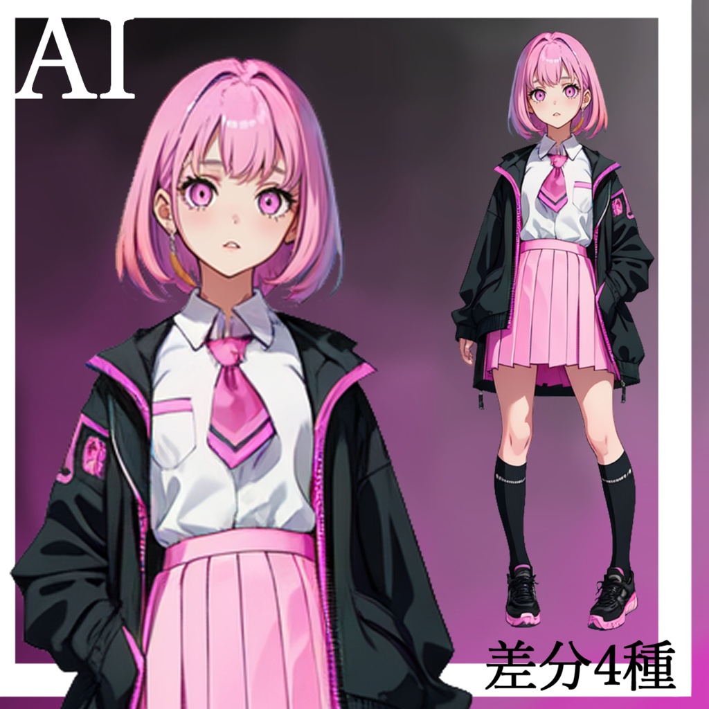【AI立ち絵】ピンク髪ショートの制服少女