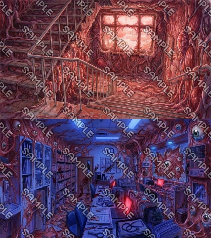 【TRPG&ゲーム背景素材】総合病院 基本セット107枚(昼夕夜雨霧・破壊・異界etc)