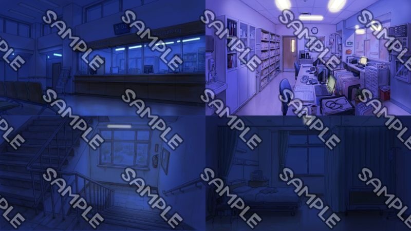 【TRPG&ゲーム背景素材】総合病院 基本セット107枚(昼夕夜雨霧・破壊・異界etc)