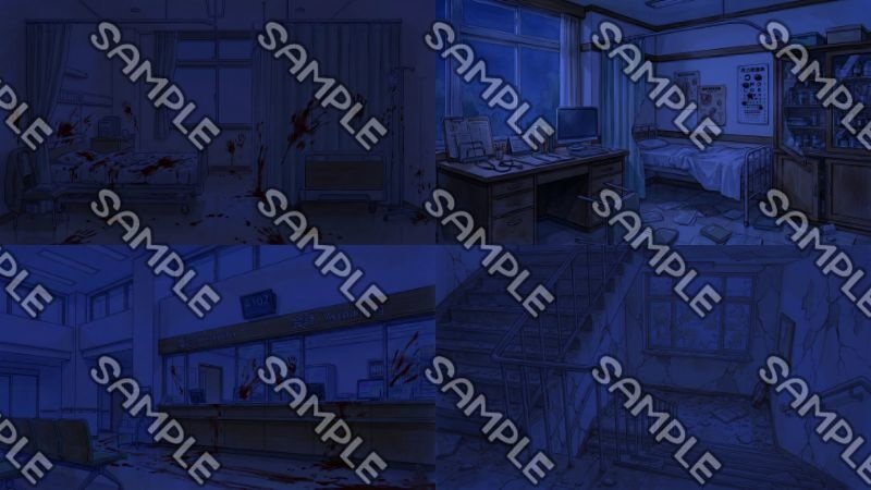 【TRPG&ゲーム背景素材】総合病院 基本セット107枚(昼夕夜雨霧・破壊・異界etc)