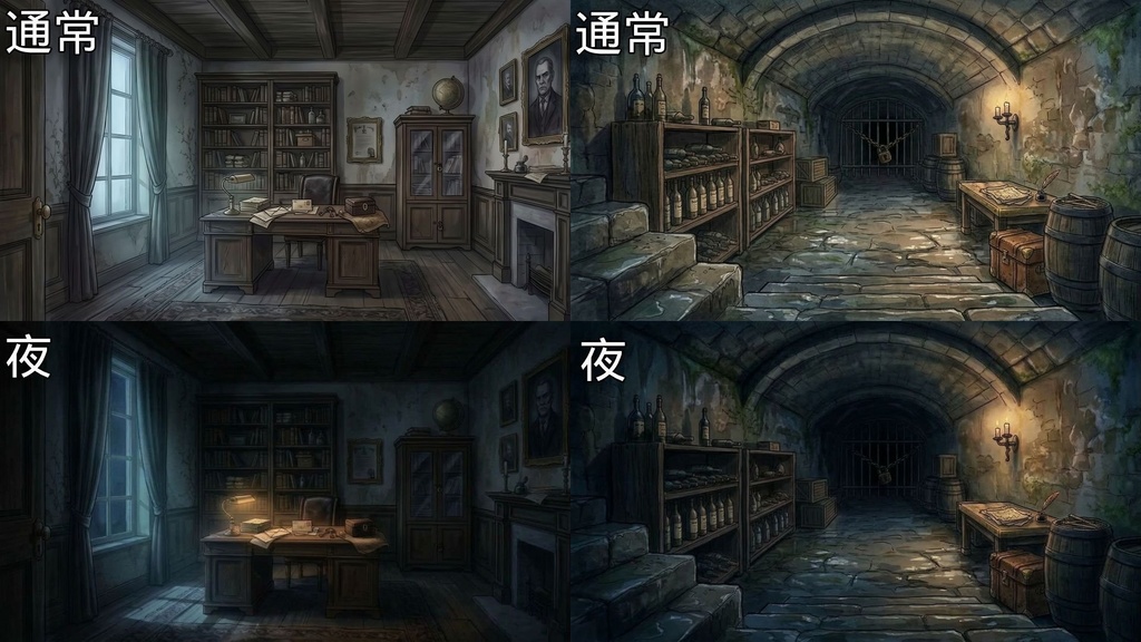 【TRPG・ゲーム背景素材】森の洋館|通常・夜・異変差分 42枚