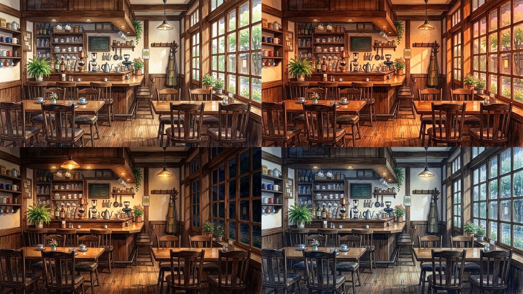【無料TRPG素材】現代背景セット1:部屋・路地・神社・喫茶店・教室(水彩画風)