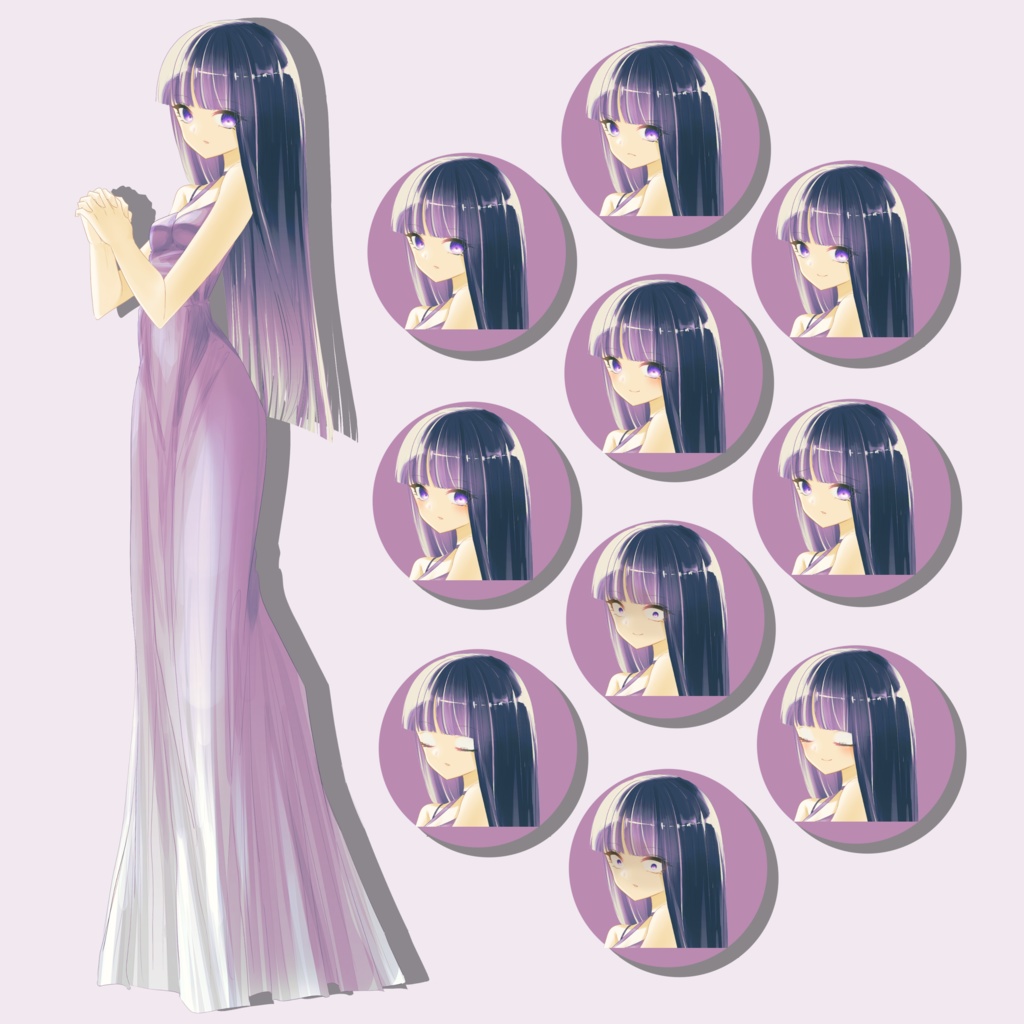 【全身立ち絵素材】黒髪の少女【差分10種類/服装3種類】