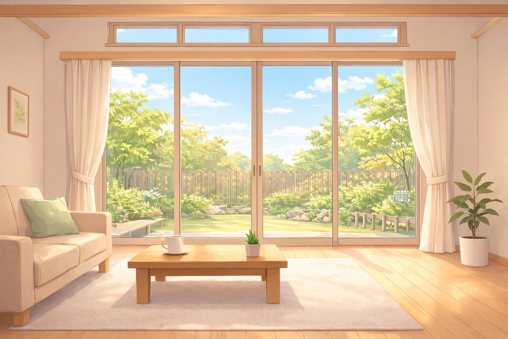 Anime Living Room Background Pack Morning / Day / Sunset / Night