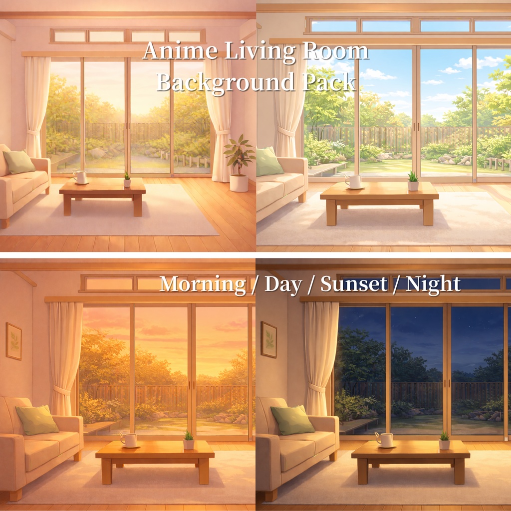 Anime Living Room Background Pack Morning / Day / Sunset / Night